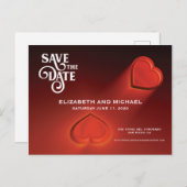 日付の保存、2つのハート赤はがき インビテーションポストカード (正面/裏面)