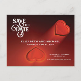 日付の保存、2つのハート赤はがき インビテーションポストカード