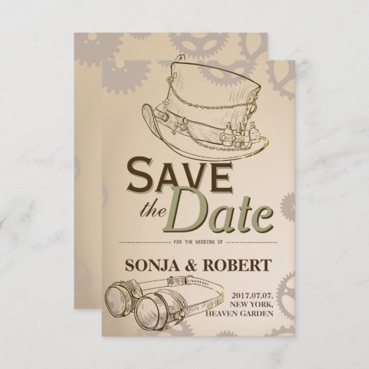 日付の保存 – Steampunk HatとGoogle セーブザデート (正面/裏面)