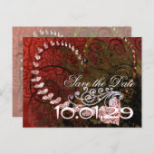 日付の保存Burgundyハート- カスタマイズ 案内ポストカード (正面/裏面)