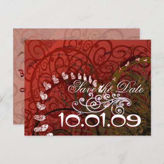 日付の保存Burgundyハート 案内ポストカード (正面/裏面)