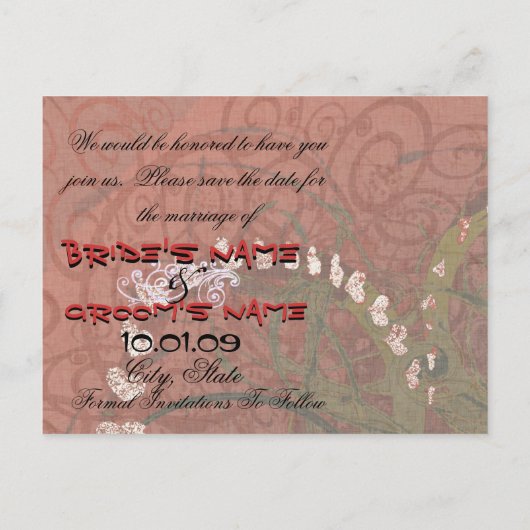 日付の保存Burgundyハート 案内ポストカード (裏面)