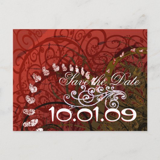 日付の保存Burgundyハート 案内ポストカード (正面)