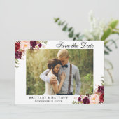 日付の保存Burgundyフローラフォトカード サンキューカード (スタンド正面)