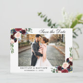 日付の保存Burgundy Blueフローラフォトカード サンキューカード (スタンド正面)