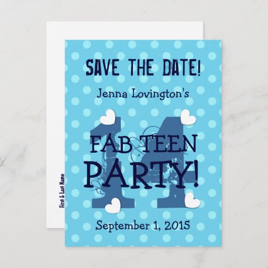 日付の保存FAB10代の誕生日V14A BLUE AQUA 案内ポストカード (正面/裏面)