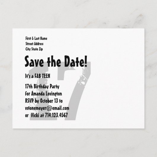 日付の保存FAB10代の誕生日V17C PINK 案内ポストカード (裏面)