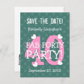 日付の保存FAB 40誕生日パーティーV06Aピンクティール(緑がかった色) 案内ポストカード (正面/裏面)