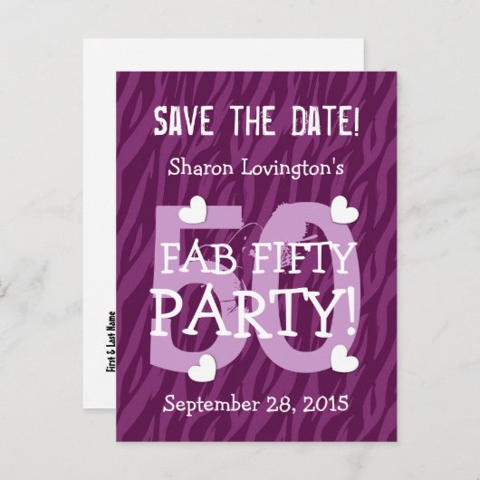 日付の保存FAB 50誕生日V50A PURPLE ZEBRA 案内ポストカード (正面/裏面)