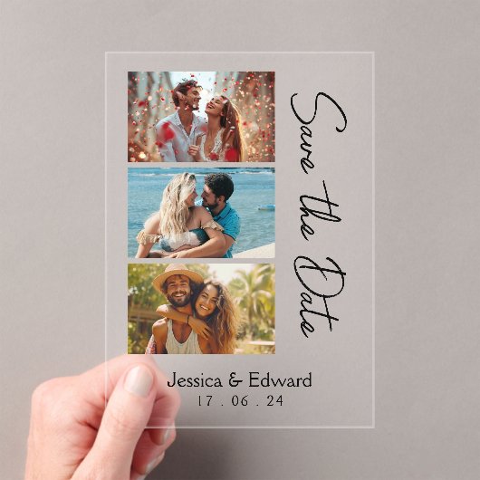 日付の保存PhotoBooth Qrコード白黒シック アクリル招待状 (インサイチュ (ポータブル))