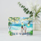 日付の保存QRコード熱帯ビーチ発表 ポストカード (スタンド正面)