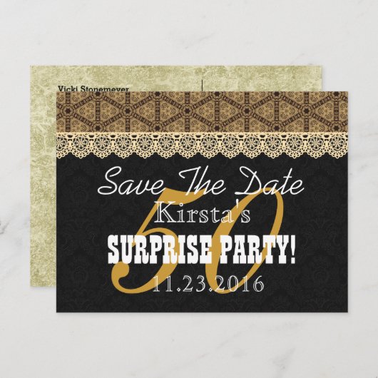 日付の保存SURPRISE 50番目の誕生日A002金ゴールド 案内ポストカード (正面/裏面)