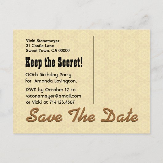 日付の保存SURPRISE 70番目の誕生日P03C 案内ポストカード (裏面)