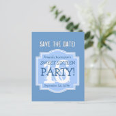 日付の保存Sweet 16誕生日パーティーV005 BLUE 案内ポストカード (スタンド正面)