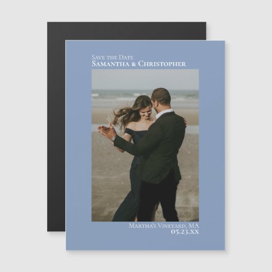 日付の保存Vertical Photo Dusty Blue Magnet (正面/裏面)