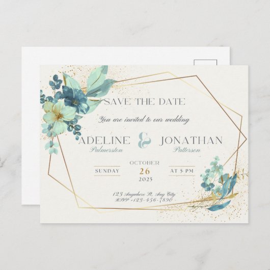 日付の保結婚存:お祝い ポストカード (正面/裏面)