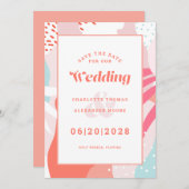 日付の保結婚存 |幾何モダンパターン セーブザデート (正面/裏面)