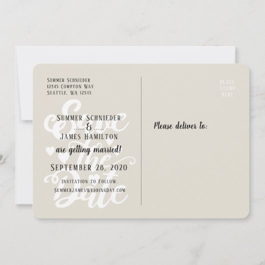 日付の保結婚存 |手書きスクリプトハート 招待状 (裏面)