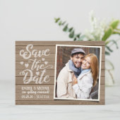 日付の保結婚存 |木製はがき上の写真 招待状 (スタンド正面)