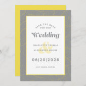 日付の保結婚存 |黄色のグレーのパタモダンーン セーブザデート (正面/裏面)