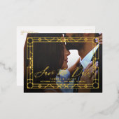 日付の写真と金ゴールド装飾枠の保存 箔招待状ポストカード (正面/裏面)