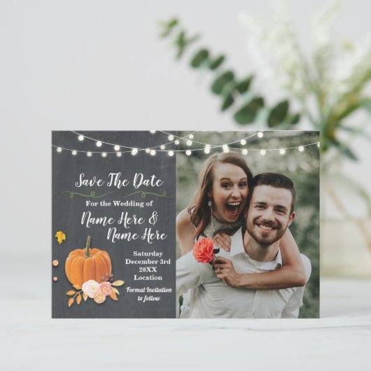 日付の写真のチョークのカボチャ写真の結婚式を救って下さい セーブザデート (スタンド正面)