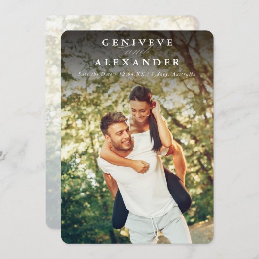 日付の写真の名モダン前を暗エレガントく保存 招待状 (正面/裏面)