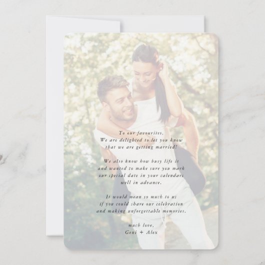 日付の写真の名モダン前を暗エレガントく保存 招待状 (裏面)