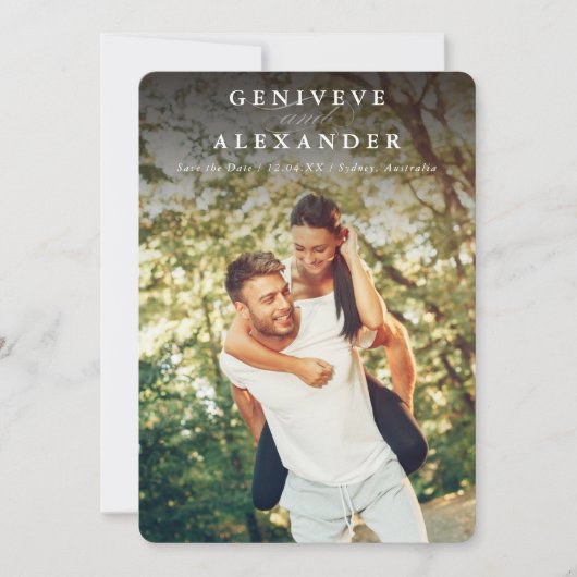 日付の写真の名モダン前を暗エレガントく保存 招待状 (正面)