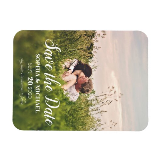 日付の写真の磁石を結婚救う書道 マグネット (横)