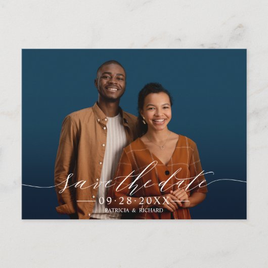 日付の写真を保存したシックな書道の結婚式 ポストカード (正面)