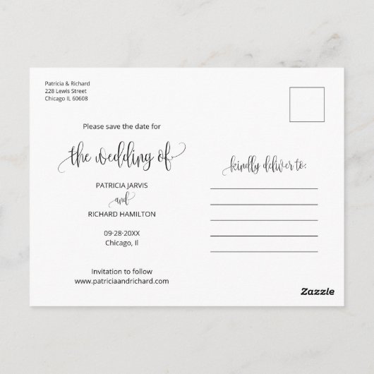 日付の写真を保存して結び目の結婚式 ポストカード (裏面)