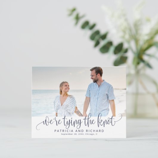 日付の写真を保存して結び目の結婚式 ポストカード (スタンド正面)