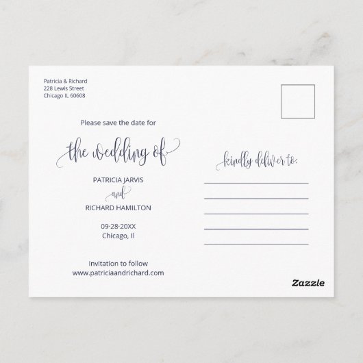 日付の写真を保存して結び目の結婚式 ポストカード (裏面)