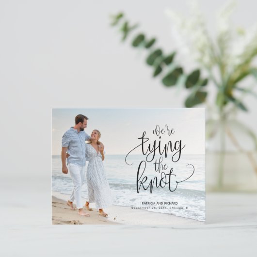 日付の写真を保存して結び目の結婚式 ポストカード (スタンド正面)