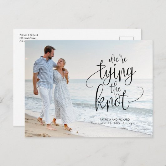 日付の写真を保存して結び目の結婚式 ポストカード (正面/裏面)