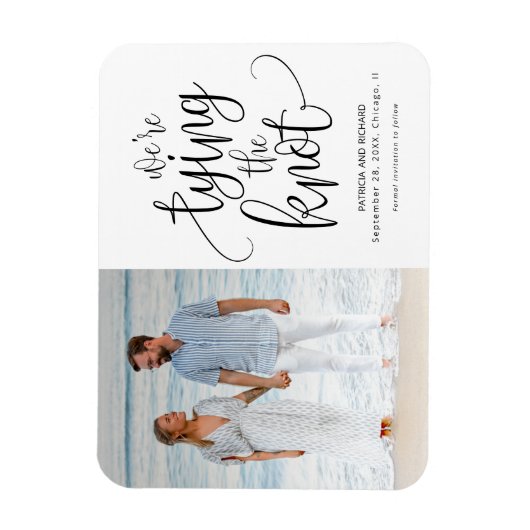 日付の写真を保存して結び目の結婚式 マグネット (縦)