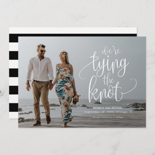 日付の写真を保存して結び目の結婚式 招待状 (正面/裏面)