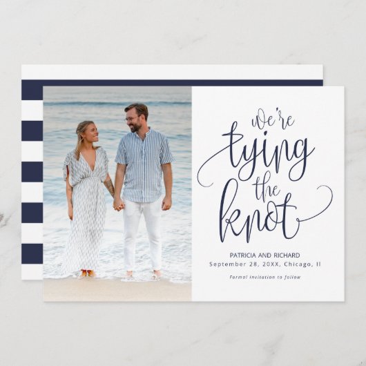 日付の写真を保存して結び目の結婚式 招待状 (正面/裏面)