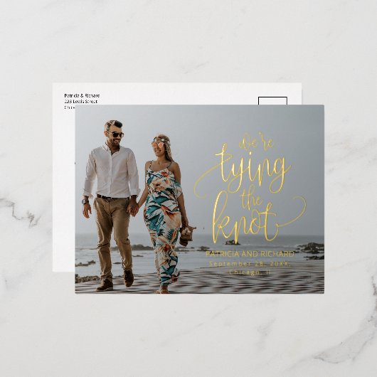 日付の写真を保存して結び目の結婚式 箔シーズンポストカード (正面/裏面)