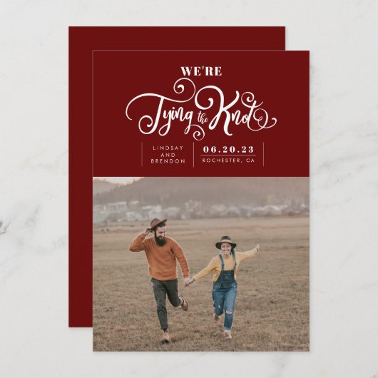 日付の写真を保存しモダンて、結び目を結ぶ セーブザデート (正面/裏面)