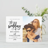 日付の写真を保存するシックな手書き セーブザデート (スタンド正面)