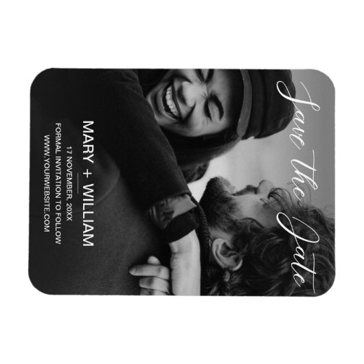 日付の写真を保存する白黒の結婚式 マグネット (横)