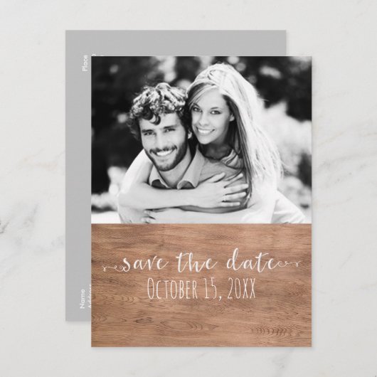 日付の写真を保存素朴す結婚るライトウッド 案内ポストカード (正面/裏面)
