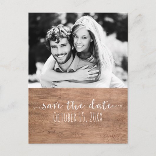 日付の写真を保存素朴す結婚るライトウッド 案内ポストカード (正面)