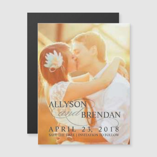 日付の写真スタイリッシュを結婚保存 マグネット招待状 (正面/裏面)