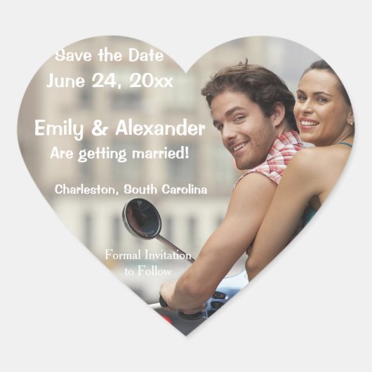 日付の写真ステッパーソナライズされたクを結婚保存する ハートシール (正面)