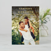 日付の写真ミニマルモダンリストオーバーレイを高く保存 箔招待状 (立ち正面)