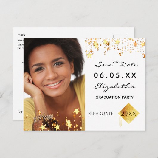 日付の写真卒業パーティー2023白を保存 ポストカード