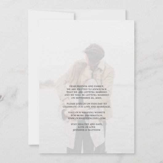 日付の写真素朴を結婚保存 案内状 (裏面)